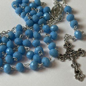 Handmade Light Blue Rondelle Beaded Rosary